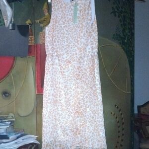 Vintage Sam Edelman Tan and Cream Leopard Print Ruffle Front Dress